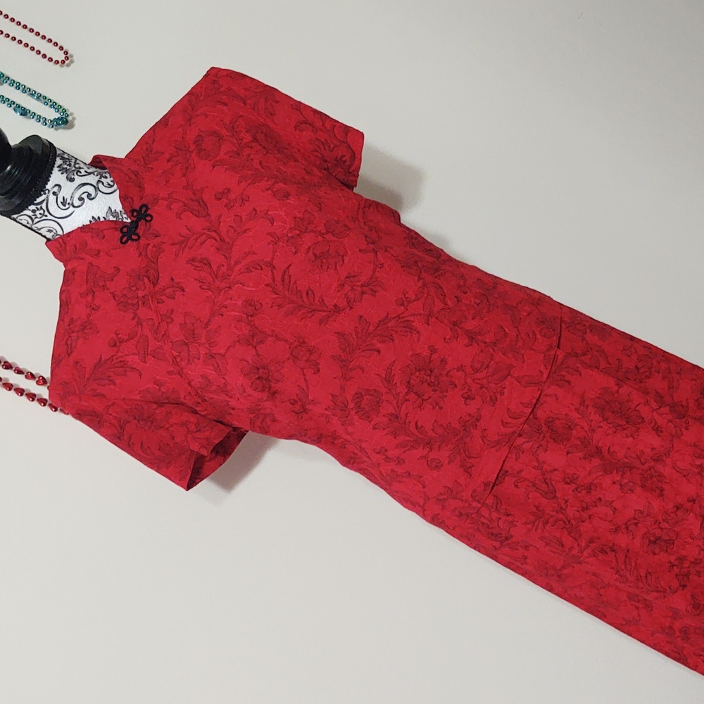 Dress Barn Red Floral Tang Style Dress 14